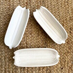 3 Vintage Bordallo Pinheiro Corn On The Cob Dishes Made In Portugal